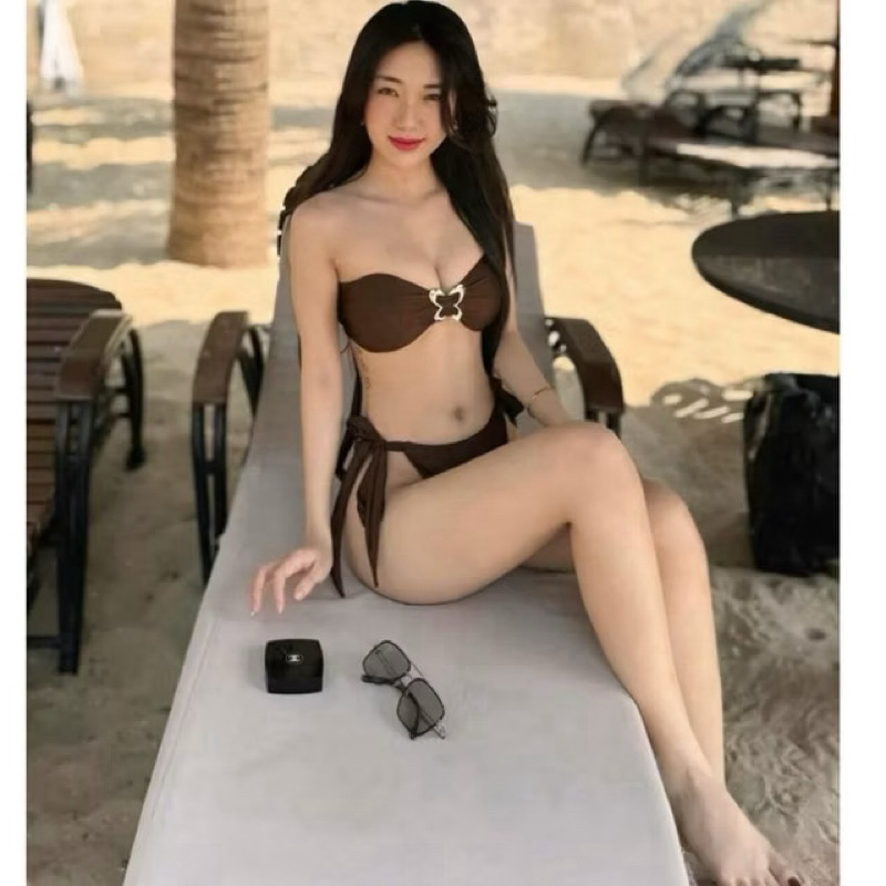 tuyetanh bikini hai mảnh quần luồn dây áo khoen màu nâu siêu xinh | BigBuy360 - bigbuy360.vn