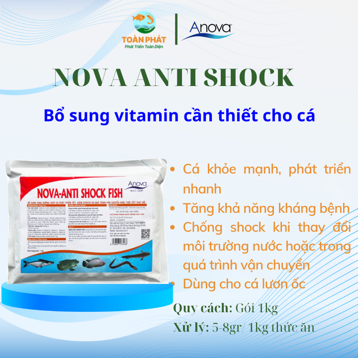 ANOVA Nova Anti-shock cá - Bổ sung dinh dưỡng giúp cá khỏe mạnh chống shock cho cá . Gói 1kg Lonton 
