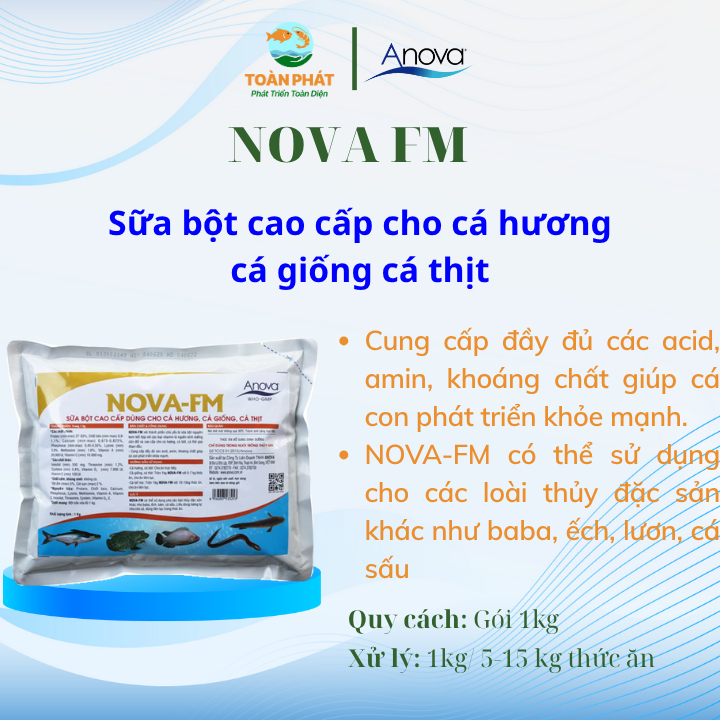 ANOVA Nova FM-Sữa bột cao cấp dùng cho cá hương, cá giống, cá thịt, gói 1kg - Lonton store