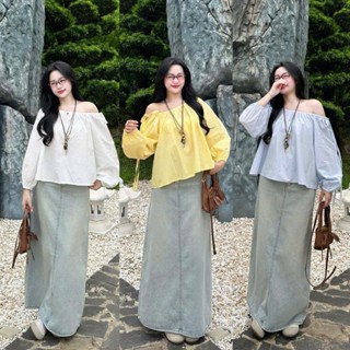 Áo Kiểu Trễ Vai Tay Dài Rút Dây Thắt Nơ 247store Cotton Thô Bệt Vai Nữ Tính A734