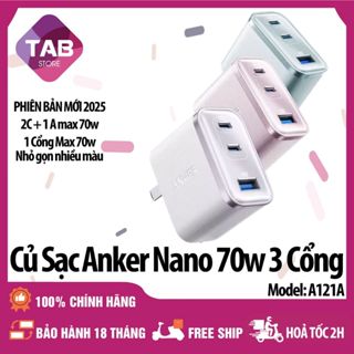 Củ Sạc Anker Nano 70w 3 Cổng 2C+1A Nhỏ Gọn Nhiều Màu  A121A - Bảo Hành 18 Tháng