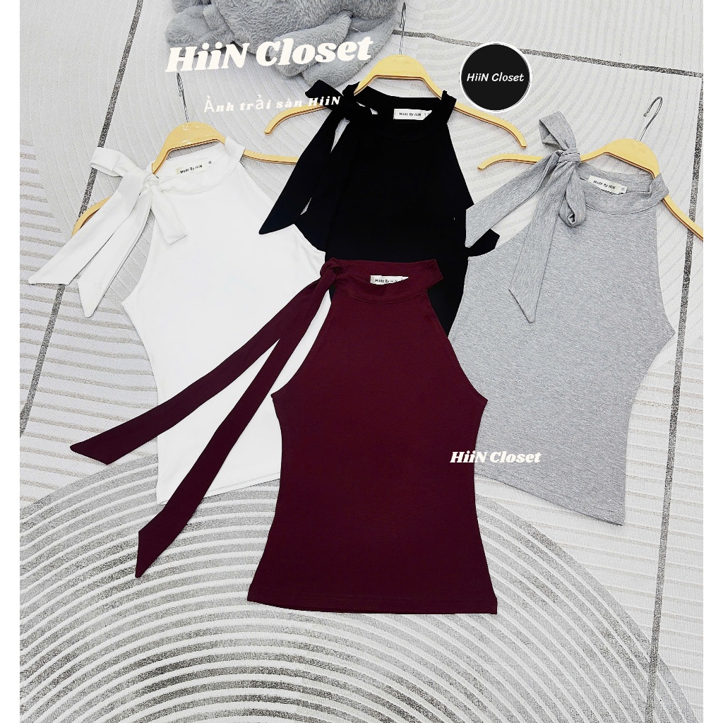 Áo 2 dây cổ yếm phối dây buộc nơ cực xinh - Chất liệu zip co giãn mềm mịn ôm body HiiNCloset -131 | BigBuy360 - bigbuy360.vn