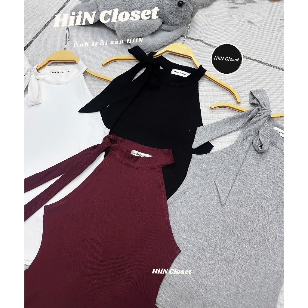 Áo 2 dây cổ yếm phối dây buộc nơ cực xinh - Chất liệu zip co giãn mềm mịn ôm body HiiNCloset -131 | BigBuy360 - bigbuy360.vn