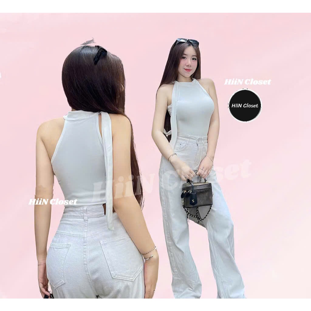 Áo 2 dây cổ yếm phối dây buộc nơ cực xinh - Chất liệu zip co giãn mềm mịn ôm body HiiNCloset -131 | BigBuy360 - bigbuy360.vn