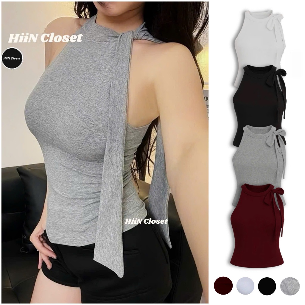 Áo 2 dây cổ yếm phối dây buộc nơ cực xinh - Chất liệu zip co giãn mềm mịn ôm body HiiNCloset -131 | BigBuy360 - bigbuy360.vn