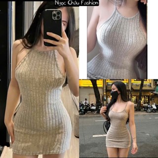   Có 2 mẫu  Đầm body yếm CỘT DÂY len đũa dáng ngắn sexy tôn dáng form dưới 52kg 