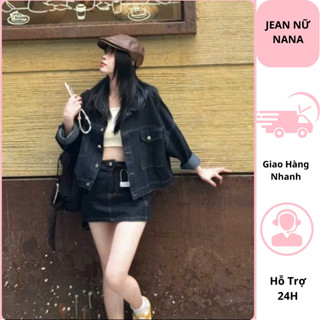 Aó khoác bò nữ dáng lửng màu đen cao cấp áo jean nữ chất vải mềm mại freesize có túi phía trước phong cách hàn quốc