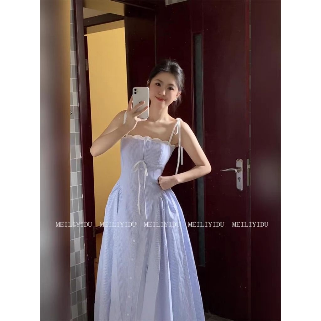 đầm nữ kẻ sọc xanh , đầm nữ dáng dài ,đầm nữ dáng xoè ,đầm liền nữ đẹp .