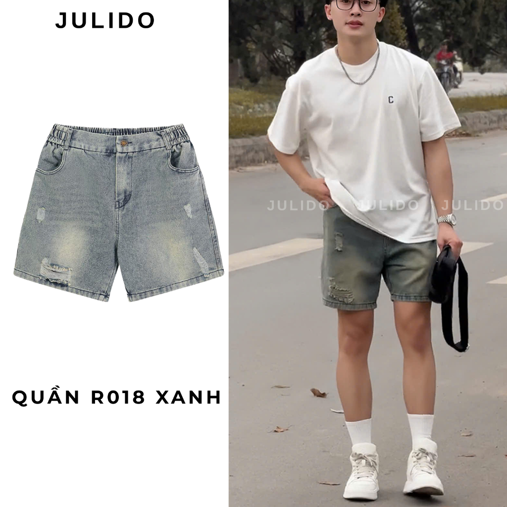 Quần short jean nam JULIDO cạp khuy, quần jean short co dãn thoải mái | BigBuy360 - bigbuy360.vn