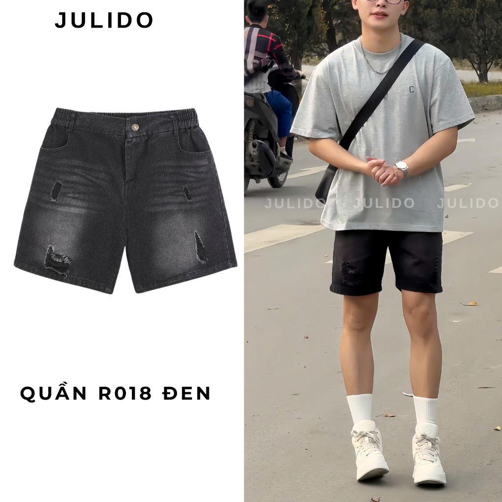 Quần short jean nam JULIDO cạp khuy, quần jean short co dãn thoải mái | BigBuy360 - bigbuy360.vn