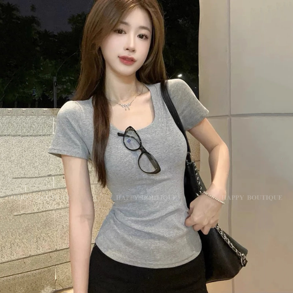 [DEAL MỞ BÁN] Áo Thun Trơn Nữ Cotton Mềm Mịn SIZE S M L Co Dãn 4 Chiều Dáng Ôm Babytee HAPPY [CỔ U VUÔNG] | BigBuy360 - bigbuy360.vn