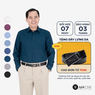 Áo sơ mi trung niên nam dài tay ANCHI vải sợi gỗ cao cấp có bigsize đến 110kg - SMD08