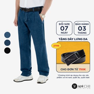 Quần jean nam 1 ly trung niên ANCHI Cafe Charcoal ống suông túi chéo - QJ1