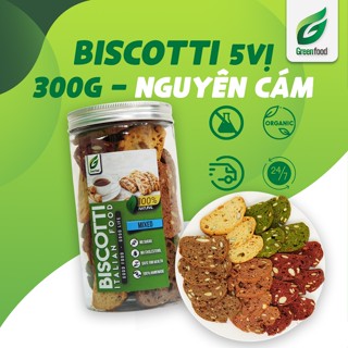 Bánh biscotti 5 vị hũ 300g GreenFood - bánh nguyên cám hạt ngũ cốc healthy thơm ngon, dễ dùng
