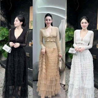 BIGSIZE HIẾU HIẾU (55-95KG) - Váy body tay dài cổ v dáng dài phối tầng dự tiệc sang chảnh D480