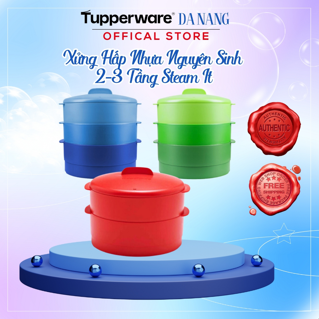 Xửng Hấp Nhựa Nguyên Sinh 2- 3 Tầng Steam It - Tupperware - Kín Khí - Kín Hơi - Nhanh Chín - An Toàn