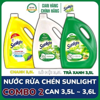  COMBO 2 Nước Rửa Chén Sunlight Chanh 100 Lô Hội Matcha Trà Xanh Can 3,5L - Làm Sạch Khử Mùi Nhanh Chóng Kể Cả Đồ Nhựa 