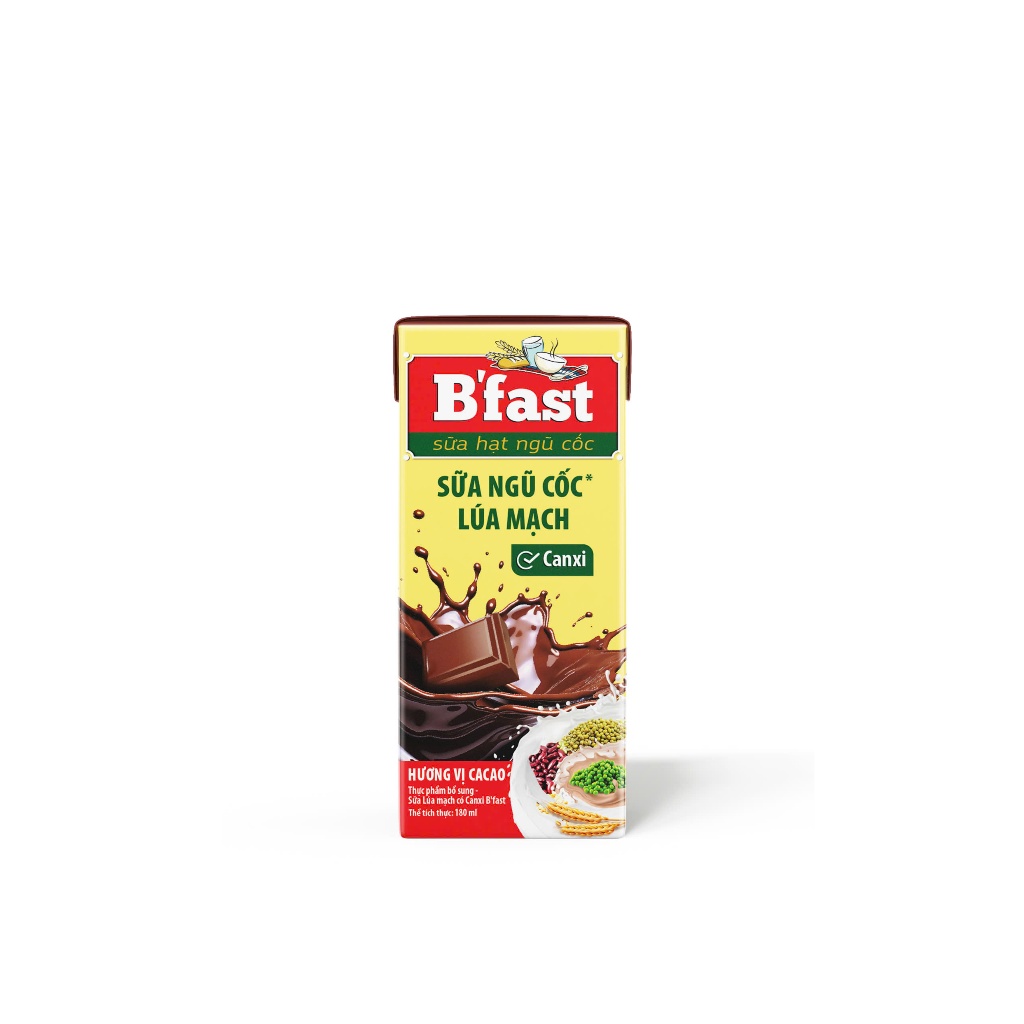 [Hàng tặng không bán] Sữa lúa mạch B'fast vị Cacao bổ sung canxi – Hộp 180ml