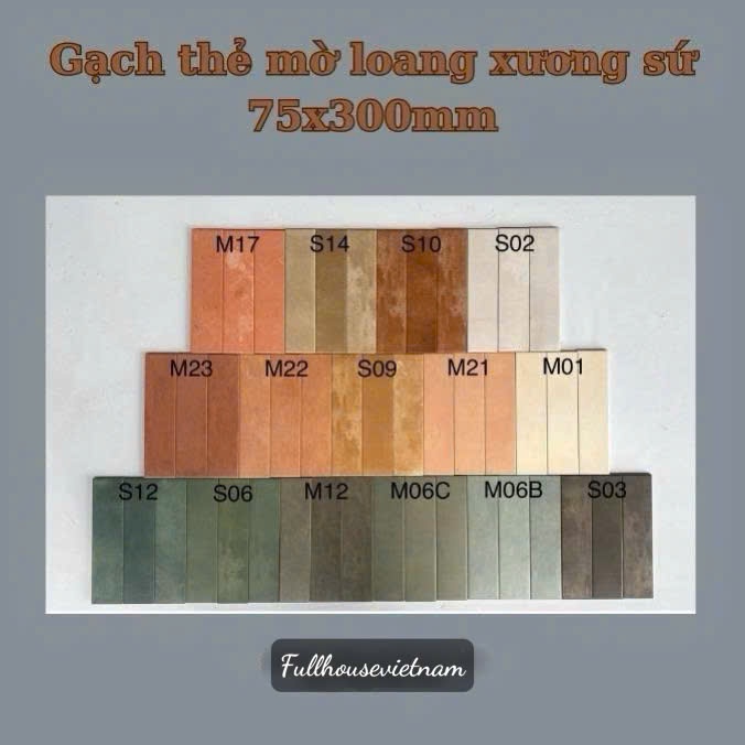 Gạch thẻ nhập khẩu Trung Quốc kt 75x300mm- Gạch thẻ subway ốp tường phòng khách,bếp...