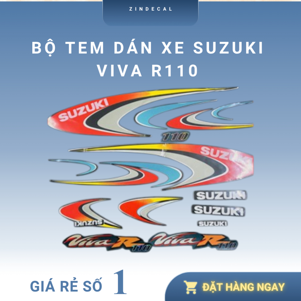 ```[HOÀI CỔ] BỘ TEM DÁN XE SUZUKI VIVA R110 3 LỚP CAO CẤP GIỐNG ZIN, CHẤT LƯỢNG TỐT (FULL BỘ)```