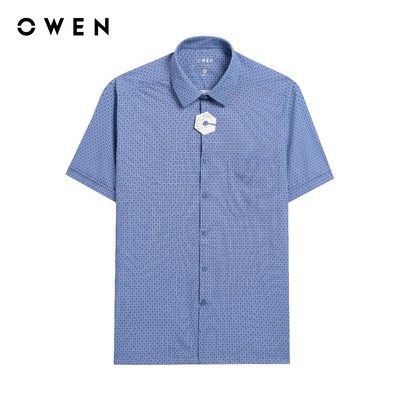 Owen Premium - Áo sơ mi ngắn tay Body Fit AB250046NT màu Xanh đậm chất liệu Knit