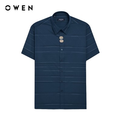 Owen - Áo sơ mi ngắn tay Body Fit AB250066N màu Xanh cổ vịt chất liệu Bamboo poly