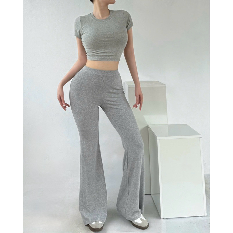 Quần ống loe legging cạp cao chất cotton form ôm tôn dáng ANNAKIKI - 1006