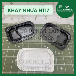 Combo 50 Khay Nhựa Đế Đen HT17 Dùng Đựng Đồ Ăn, Cơm Văn Phòng, Xôi, Bánh Ngọt,...