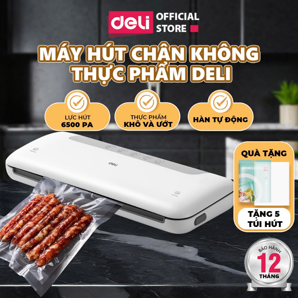 [VOUCHER 12%] Máy Hút Chân Không Thực Phẩm DELI 65K PA Hút Hàn Miệng Túi Tự Động Bảo Quản Thực Phẩm Bảo Hành