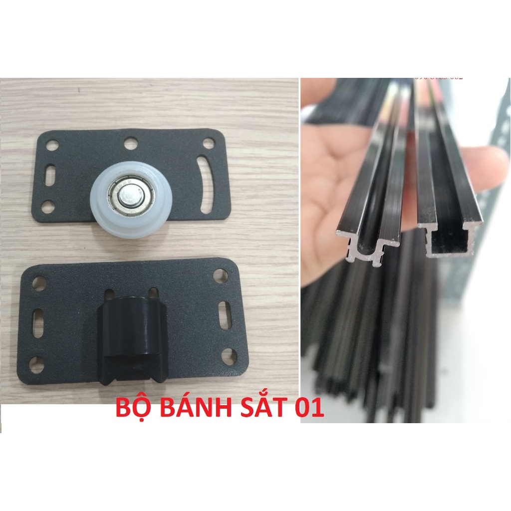 Ray cửa lùa tủ áo UI - trọn bộ gồm bánh xe và ray nhôm đủ lắp