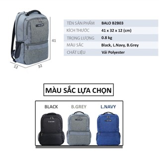 Balo laptop 14" Simplecarry B2B03 thiết kế thời trang nam nữ unisex nhiều ngăn tiện dụng, vải chống thấm đi học đi làm