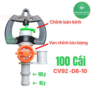 [Bán sỉ] 100 Cái Béc tưới cây 360 độ CV92-D8-10 có van điều chỉnh bán kính tưới chân gắn ống 8ly - 10ly