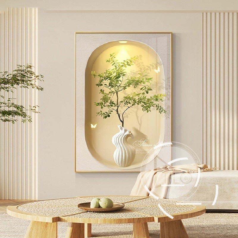  Tranh Tráng Gương 3D Bình Hoa Thạch Nam Nghệ Thuật Decor Phòng Khách Phòng Ngủ Tối Giản Nhẹ Nhàng 