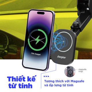 Sạc không dây Energizer 15W kiêm giá đỡ dùng trong ô tô ECA007, sạc thông minh - Hàng chính hãng