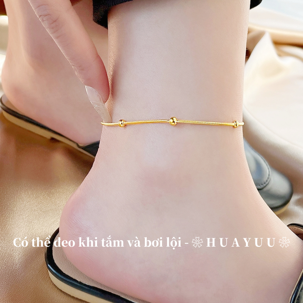 Lắc chân titan nữ không gỉ mạ vàng 18k thiết kế bi tròn nhỏ đơn giản