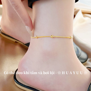 Lắc chân titan nữ không gỉ mạ vàng 18k thiết kế bi tròn nhỏ đơn giản