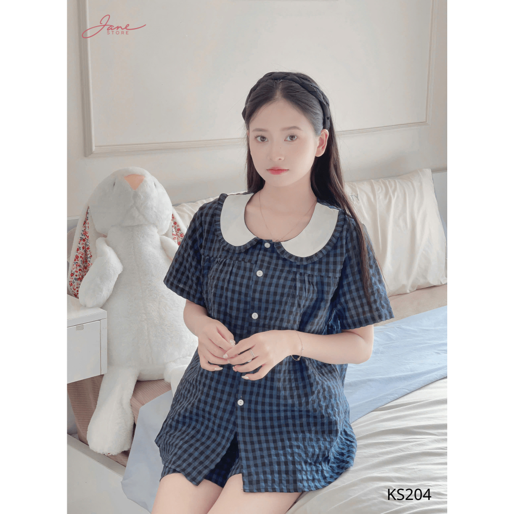 [JANE STORE] Bộ Đồ Nữ Kẻ Caro - Set Đồ Mặc Hè Chất Đũi Nhắn Mềm Mát KS20