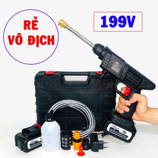   Free Ship 5C 2P  Máy xịt rửa xe pin 199V chuyên dụng lõi đồng - Xịt rửa tưới tiêu siêu khỏe 