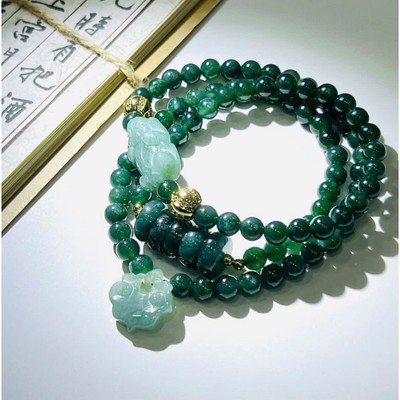 Chuỗi Vòng Tay Quấn Lam Ngọc Type A Mix Tỳ Hưu Và Ngũ Điếu - Ngọc Trai Trường Thịnh