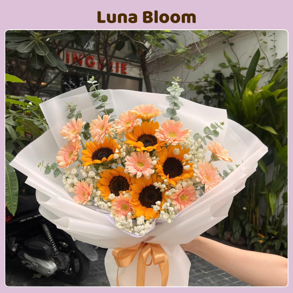 Hoa tươi // ship hỏa tốc HCM// Bó hoa hướng dương mix đồng tiền// tùy chọn màu giấy gói