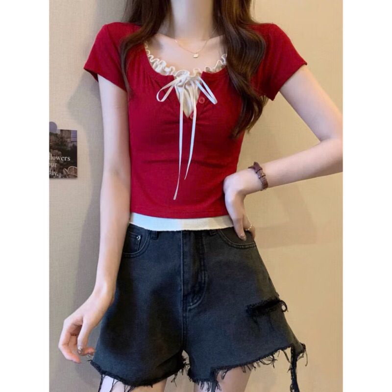 Áo nữ tiểu thư Croptop - CÓ BIGSIZE - chất thun gân ôm dáng A294 | BigBuy360 - bigbuy360.vn