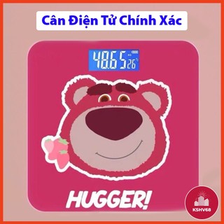 Cân Điện Tử Sức Khỏe Chính Xác Hoạ Tiết  Dễ Thương Gấu Dâu Heo Hồng, Theo Dõi Cân Nặng, Hiển Thị Pin Nhiệt Độ