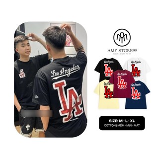  Áo Phông Nam Nữ Premium Cotton MLB In Chữ Los Angeles Đỏ Hai Mặt Cực Nét Cổ Bo Dày Dặn Boy Phố 