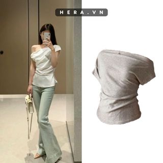 Áo Thun Lệch Vai Hera Áo Kiểu Sườn Nhún Eo Điệu Đà Chất Vải Co Giãn Mềm Mịn T075