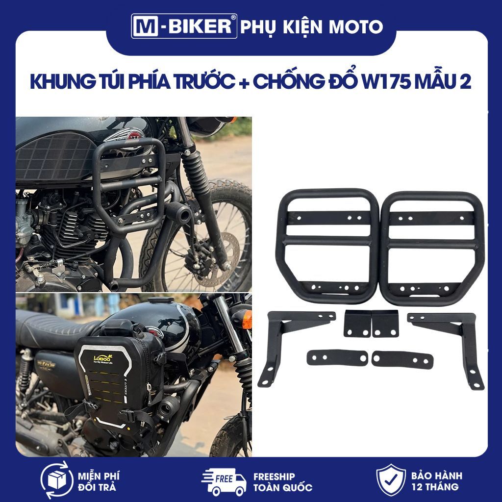 Khung treo túi hông bình xăng W175 gắn cùng với khung chống đổ mẫu 2 có gù cho Kawasaki W175