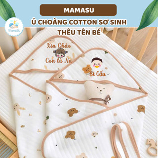 (THÊU TÊN) Ủ Choàng Sơ Sinh Hoạ Tiết Cotton Thêu Tên Theo Yêu Cầu Cho Bé Khăn Tắm Cho Bé Chất Liệu Cotton