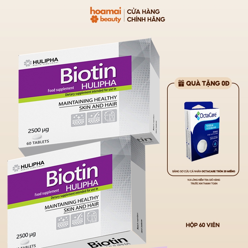 Viên uống Chống Rụng Tóc và Kích Thích Mọc Tóc, Khỏe Móng, Đẹp Da Biotin Hulipha - Hộp 60 Viên Nén