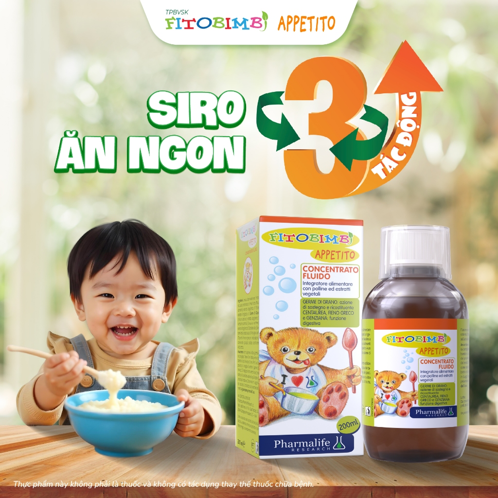 Fitobimbi Appetito - Siro Ăn Ngon 3 Tác Động, Hỗ Trợ Giảm Biếng Ăn Cho Bé TPBVSK Chai 200ml