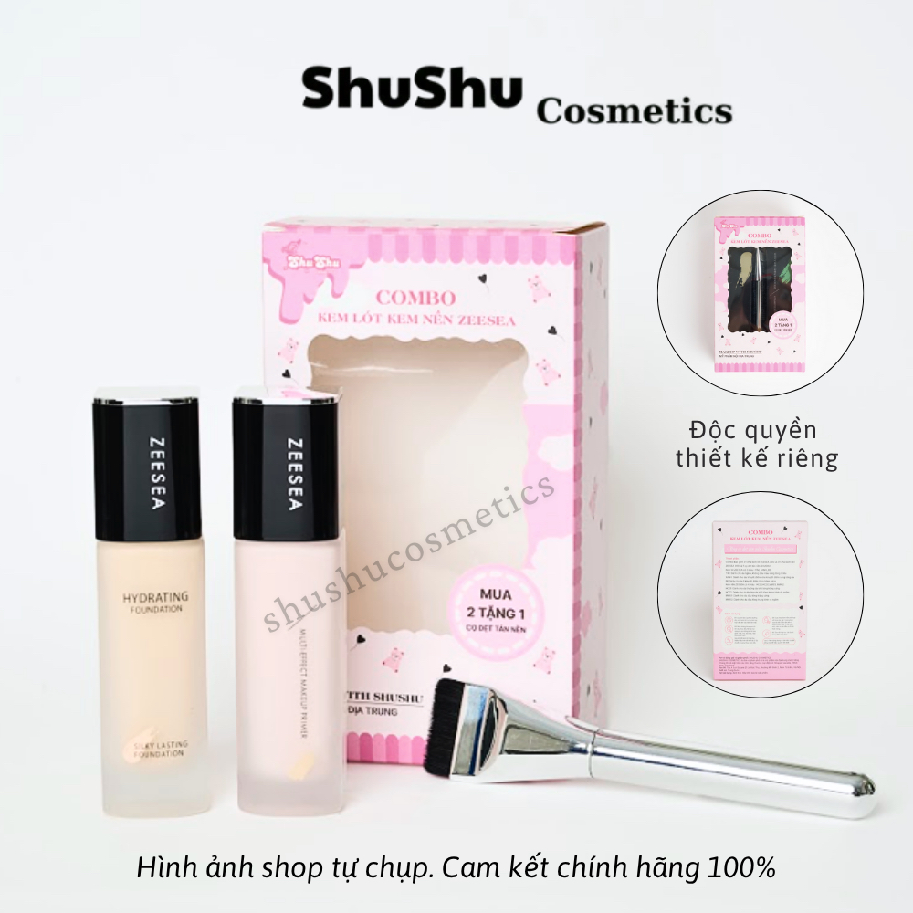 [COMBO] Kem Lót Chai 30g, Kem Nền Chai  30g ZEESEA Tặng Kèm Cọ Dẹt Tán Nền SHUSHU COSMETICS
