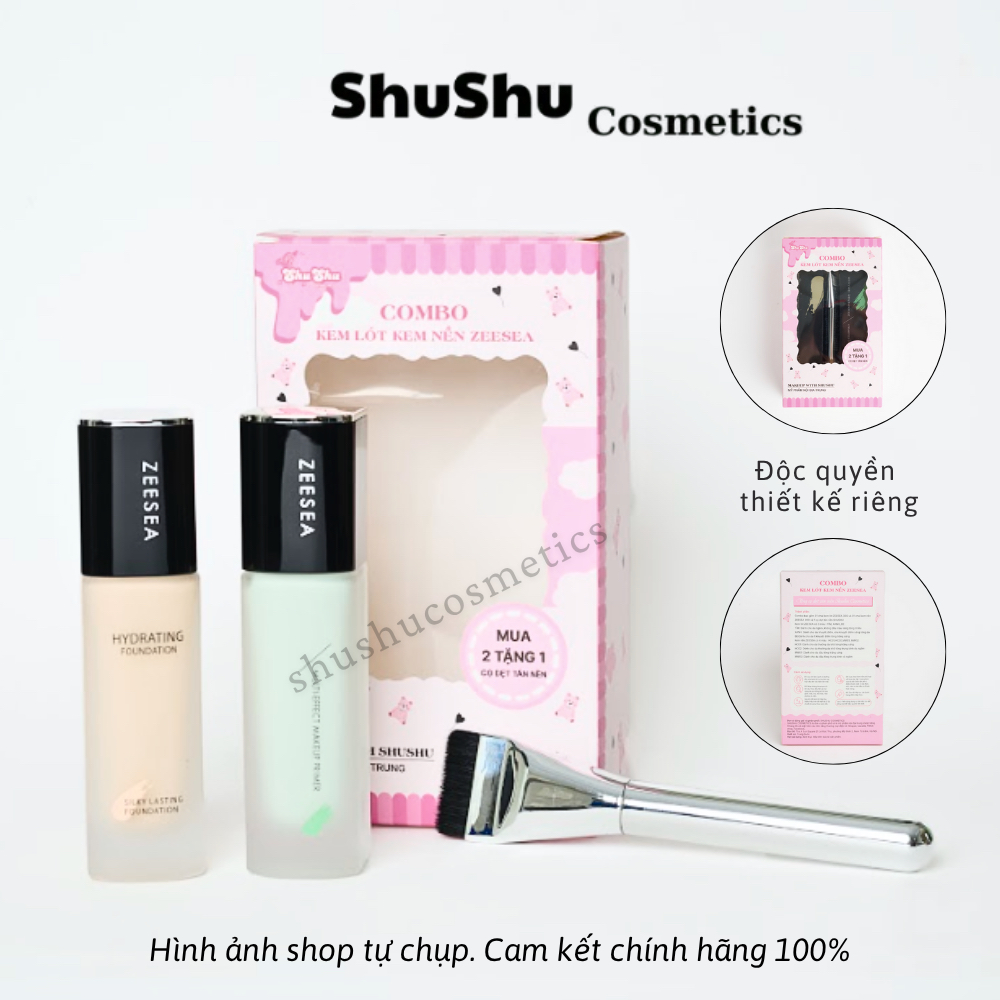 [COMBO] Kem Lót Chai 30g, Kem Nền Chai  30g ZEESEA Tặng Kèm Cọ Dẹt Tán Nền SHUSHU COSMETICS